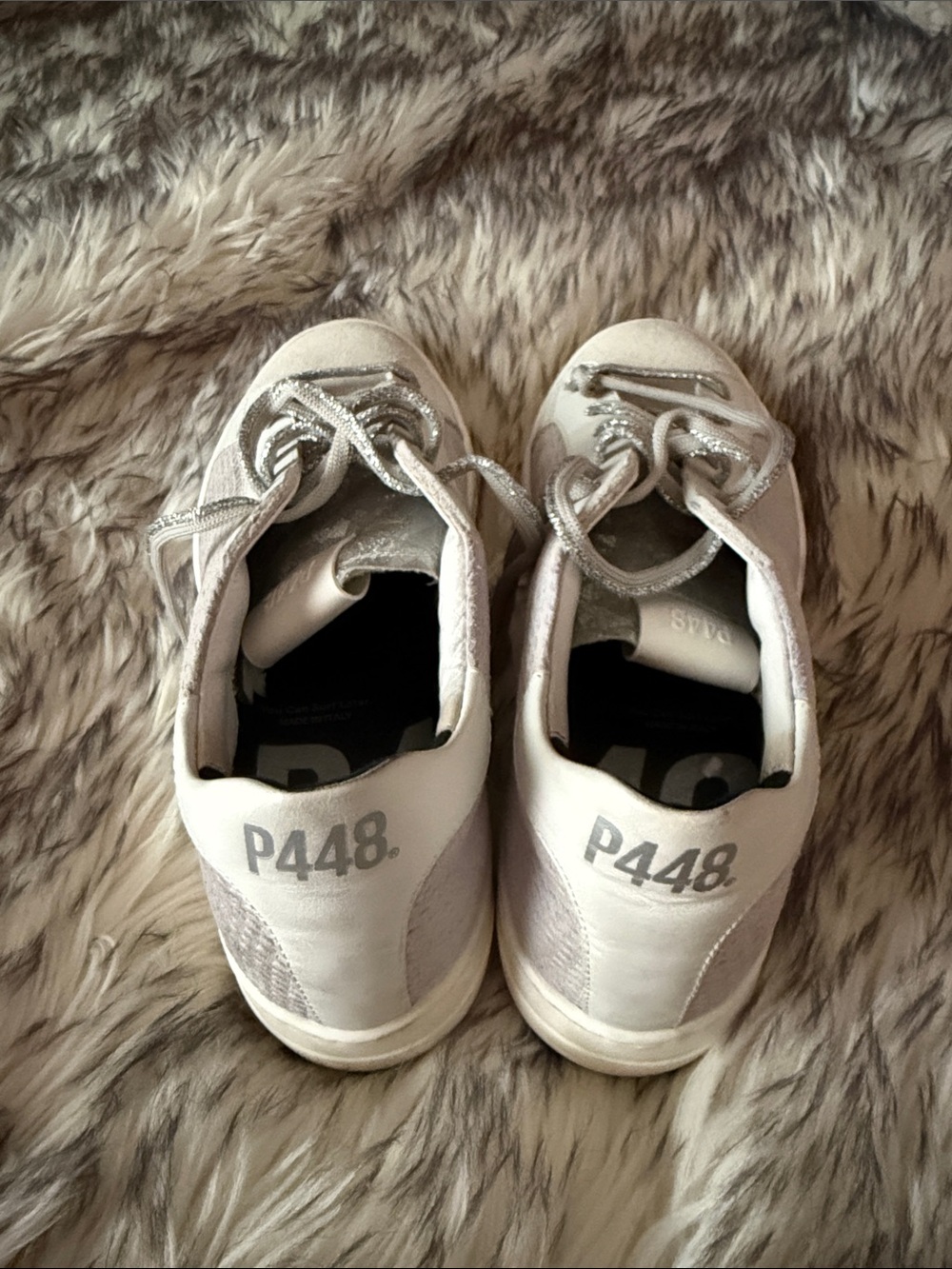 P448 White and Silver Women's Sneakers